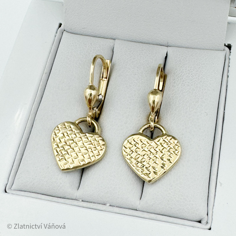 Žluté zlato náušnice na klapku SRDCE